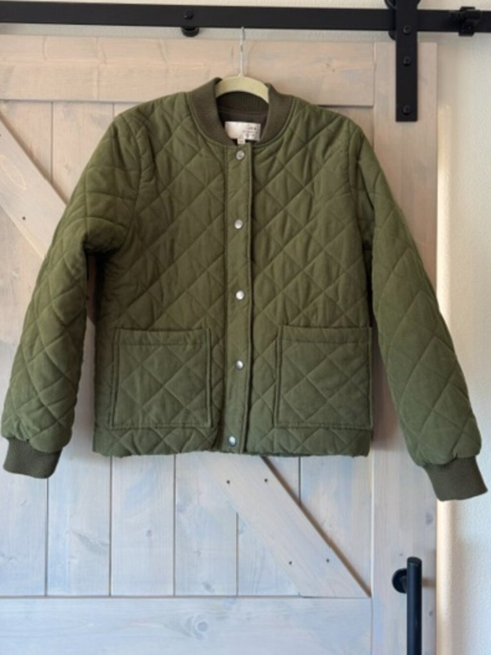 JOA Los Angeles Womens Large Olive Green Quilted Jacket Snap Zip Up EUC